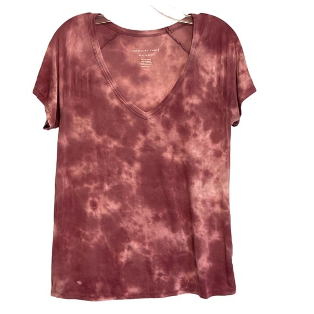 American Eagle Maroon Tie Dye Soft & Sexy V Neck Tee Shirt XS preowned‎